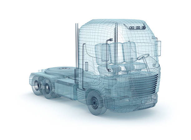 Mesh truck isolated on white. My own design Mesh truck isolated on white. My own design wire frame model stock pictures, royalty-free photos & images