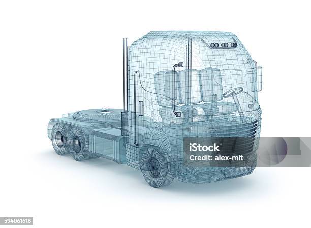 Mesh Truck Isolated On White My Own Design Stock Photo - Download Image Now - Truck, Car, Engine