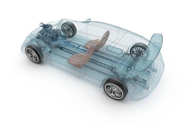 istock Transparent car design, wire model. 3D illustration. 594061634