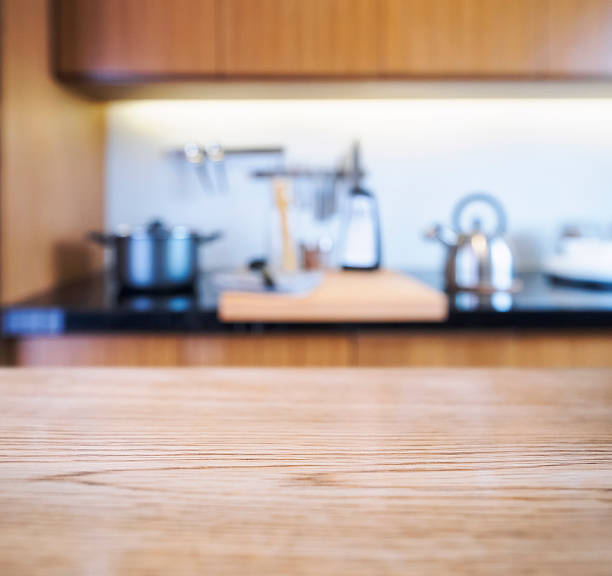 istock Table top with Blur Kitchen Pantry with kitchenware Home cooking 594066804