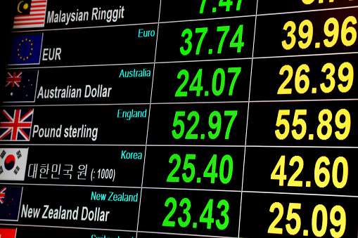 foreign currency exchange rate on digital LED display screen
