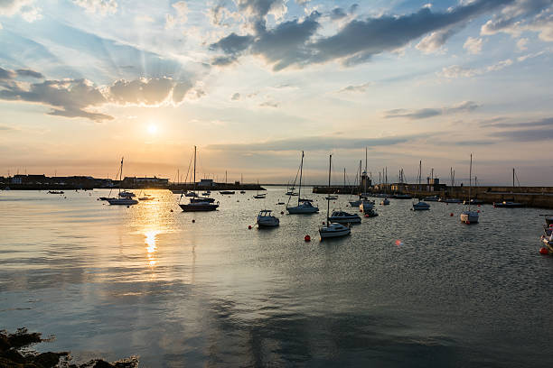 istock Floating Boats Sunset Anchored Harbor Howth Ireland Landscape 594079080
