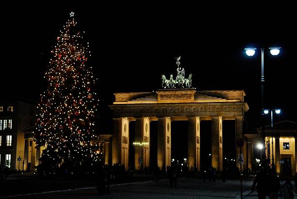 istock Low Angle View Of Brandenburg Gate At Night During Christmas 594181159