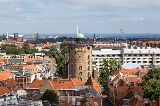Copenhagen, Denmark - August 15, 2016: Aerial view of the Round Tower in the city center