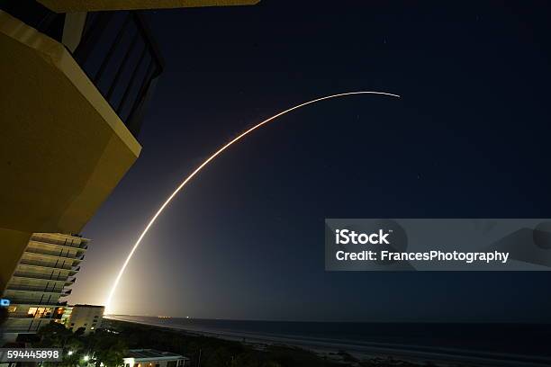 Coco Beach Rocket Launch Stock Photo - Download Image Now - Taking Off - Activity, Rocketship, Long Exposure