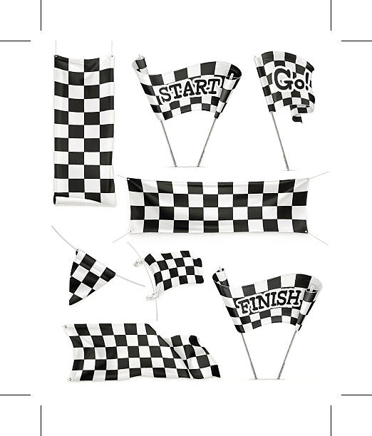 체크 표시 배너 및 플래그, 벡터 아이콘 세트 - car isolated three dimensional shape white background stock illustrations