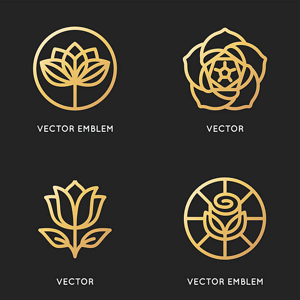 ilustraciones, imágenes clip art, dibujos animados e iconos de stock de plantillas de diseño de logotipos vectoriales y signos en estilo lineal de moda - florist flower gardening store