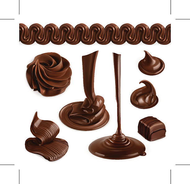 шоколад, масло какао, взбитые сливки, набор векторных графических - chocolate topping stock illustrations
