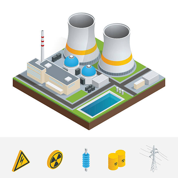 izometryczna elektrownia jądrowa, reaktory, instalacje związane z wytwarzaniem energii - nuclear power station danger symbol radioactive stock illustrations