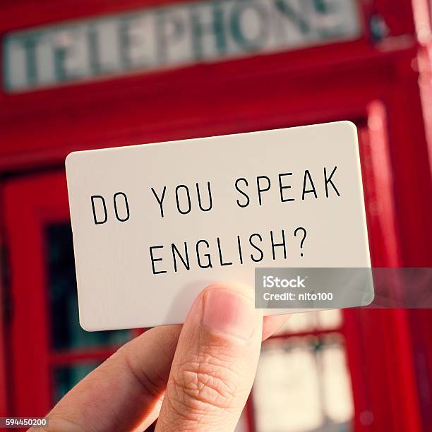 Do You Speak English In A Signboard Stock Photo - Download Image Now - English Language, Learning, England