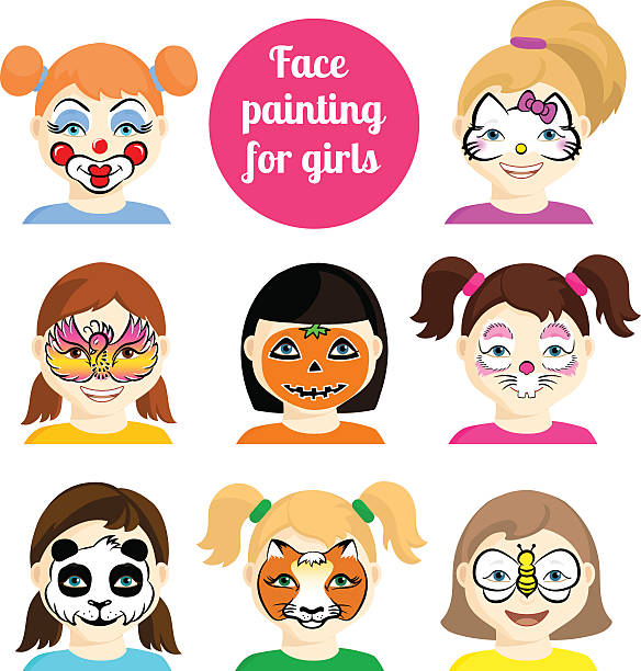 illustrazioni stock, clip art, cartoni animati e icone di tendenza di pittura del viso 9 - face paint child animal little boys