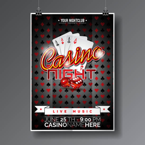 вечеринка листовка дизайн на тему с помощью карточек игры в казино - poker night stock illustrations