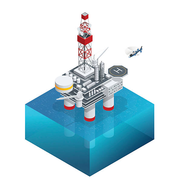 izometryczna platforma naftowo-gazowa w zatoce lub - construction platform sea drill mining stock illustrations