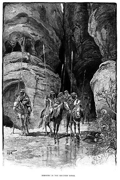 ilustrações de stock, clip art, desenhos animados e ícones de bedouins in the khuzneh gorge - petra