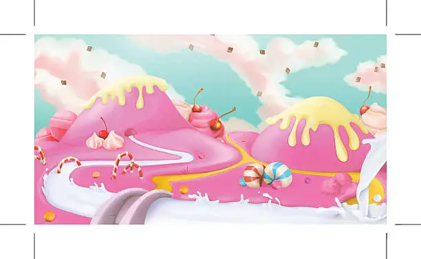 Vector illustration of Pink sweet landscape, vector background