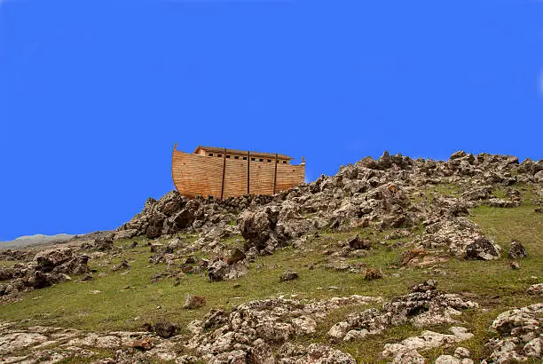 Noah's Ark docked on rocks