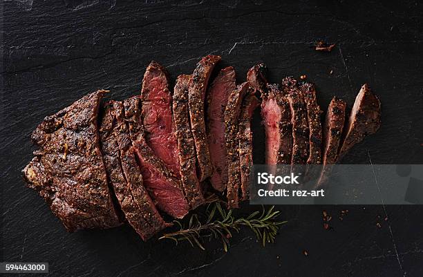 Grilled Flat Iron Steak Shot In Flat Lay Style Stock Photo - Download Image Now - Meat, Steak, Beef