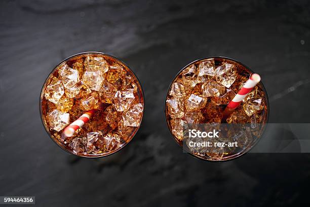 Iced Cola Soda Pop With Straw In Flay Lay Composition Stock Photo - Download Image Now