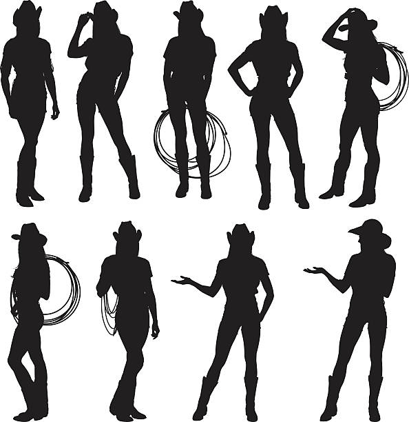 illustrazioni stock, clip art, cartoni animati e icone di tendenza di cowgirl in diverse azioni - cowgirl