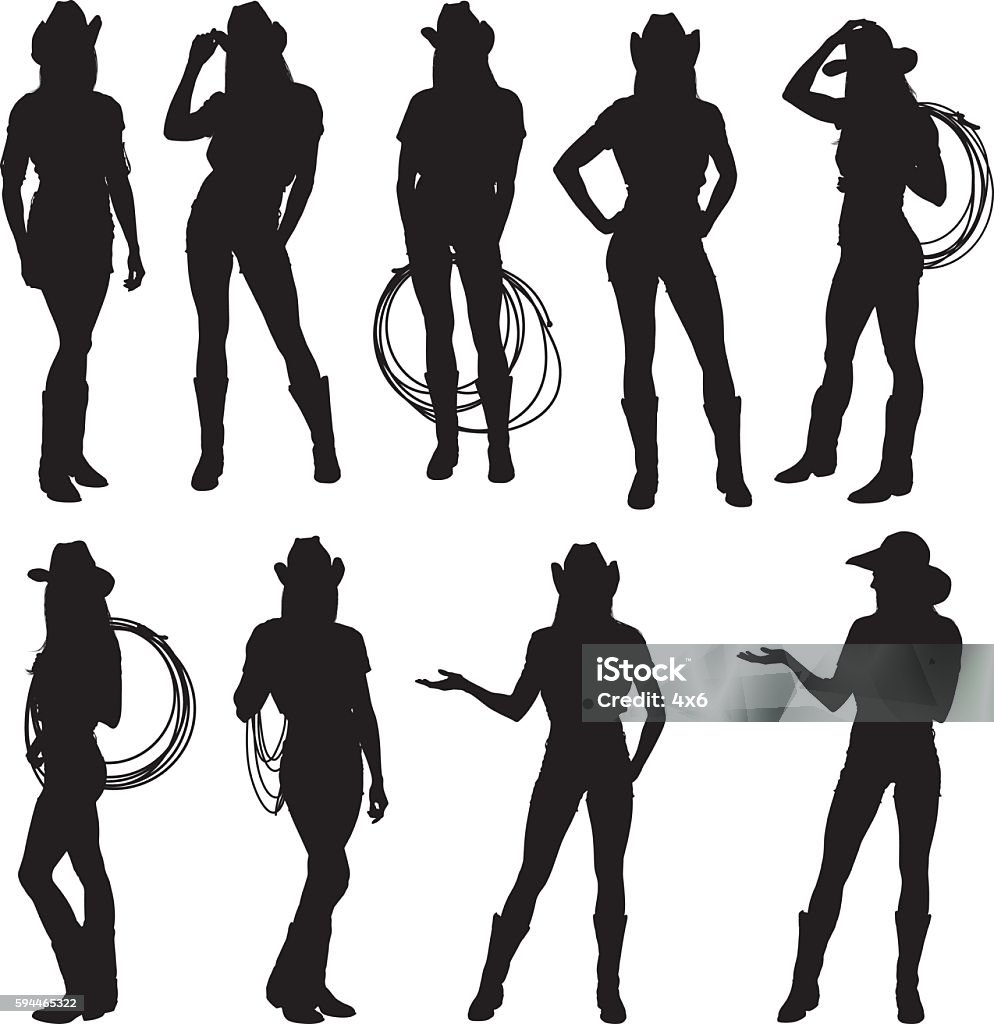 Cowgirl in various actions Cowgirl in various actionshttp://www.twodozendesign.info/i/1.png Cowgirl stock vector