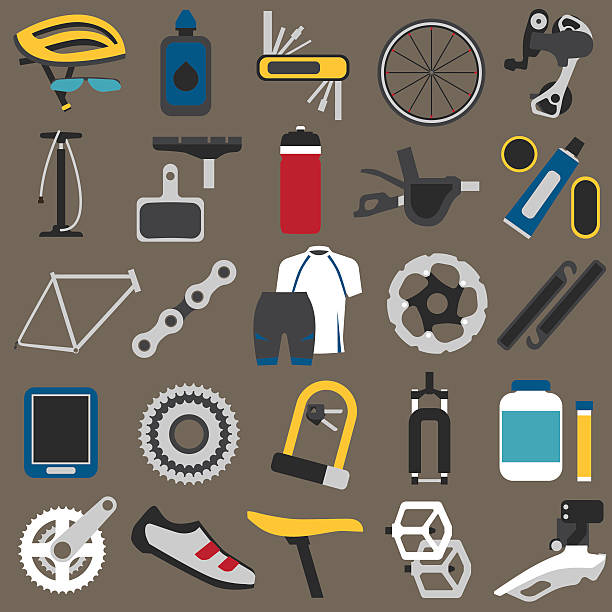 elementy rowerowe - bicycle gear bicycle gear mtb stock illustrations