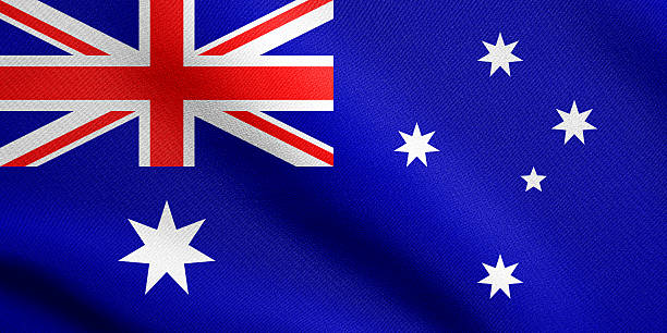 istock Flag of Australia waving with fabric texture 594467852