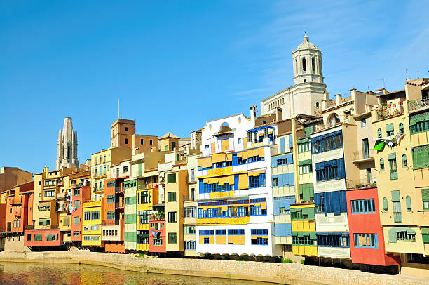 Cuenca colorful facades in Plaza Mayor Unesco World Heritage of Castile La Mancha in Spain