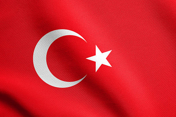 istock Flag of Turkey waving with fabric texture 594468900