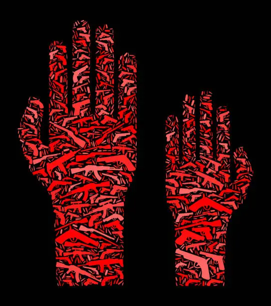 Vector illustration of Raising Hands Gun Icon Pattern Background