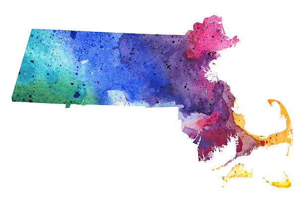 illustrations, cliparts, dessins animés et icônes de carte du massachusetts avec texture aquarelle - illustration raster - massachusetts map cartography nantucket