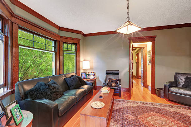 istock Traditional living room interior with leather sofa set. 594472668