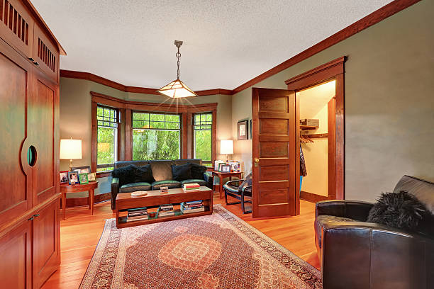 istock Traditional living room interior with leather sofa set. 594472720