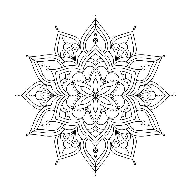 illustrazioni stock, clip art, cartoni animati e icone di tendenza di contorno mandala per libro da colorare. elementi etnici rotondi. - henna tattoo