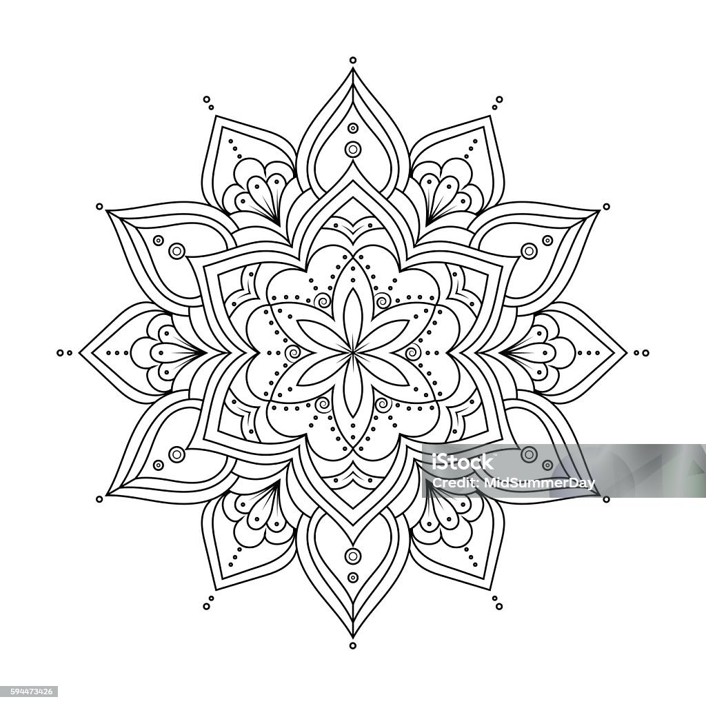 Outline Mandala for coloring book. Ethnic round elements. Outline Mandala for coloring book, anti-stress therapy pattern. Ethnic decorative round elements. Islam, Arabic, Indian, ottoman motifs. Hand drawn vector background. Oriental line ornament Mandala stock vector