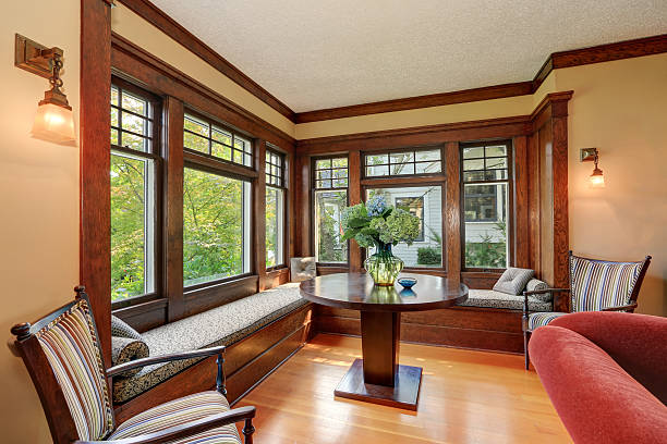 istock Cozy sitting area with comfortable window seats 594473732