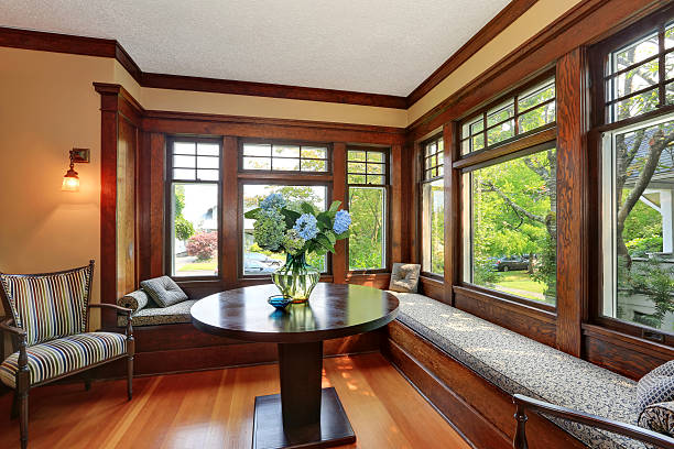 istock Cozy sitting area with comfortable window seats 594473776