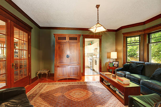istock Traditional living room interior with leather sofa set. 594473942