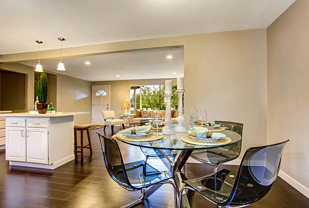 istock Modern kitchen room interior with white cabinets, stainless steel 594474422