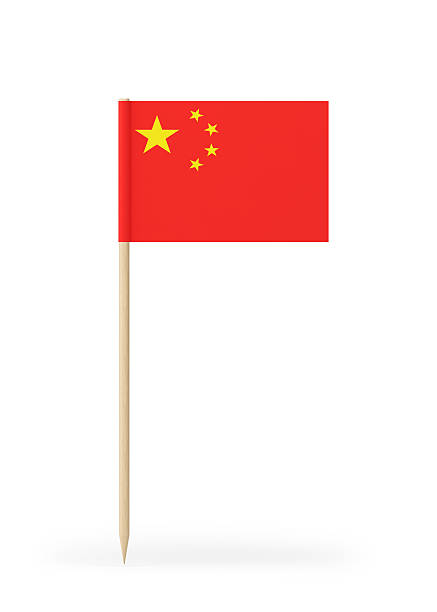 Small Flag of China on a Toothpick Small Chinese flag  on a toothpick. The flag has nicely detailed paper texture. High quality 3d render. Isolated on white background. cocktail stick stock pictures, royalty-free photos & images