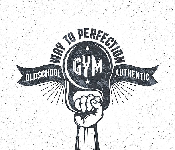 Hand lifting kettlebell Hand lifting kettlebell - logo, emblem gym. Motivation street workout poster. Vector illustration. Background and grunge texture on separate layers. kettlebell stock illustrations