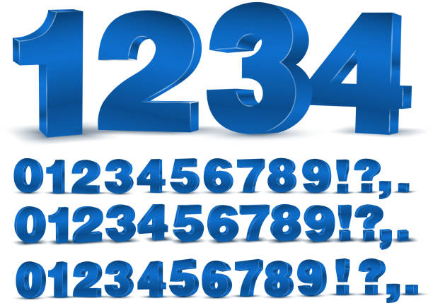 Blue vector numbers Four set of blue colored 3d vector numbers, from 0 to 9 3d number stock illustrations