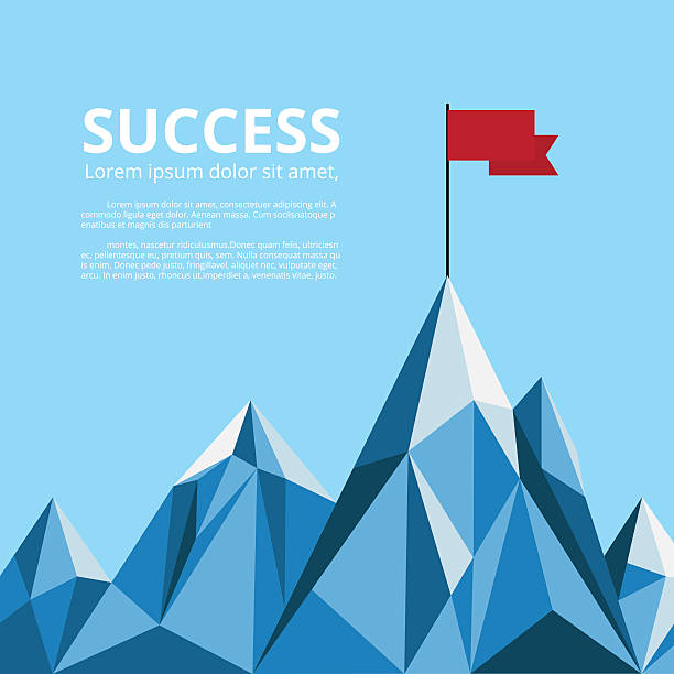istock Achievement banner. Flag on top of mountain. Successful concept. 594477774