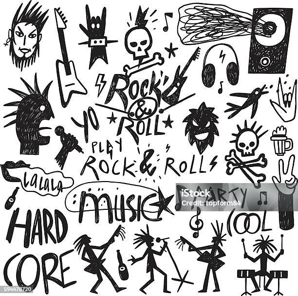 Griffonnages De Musique Rock Vecteurs libres de droits et plus d'images vectorielles de Punk - Punk, Musique rock, Illustration
