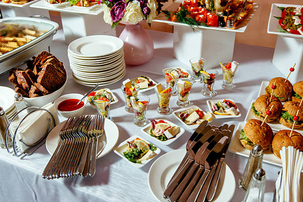 istock Catering service. Restaurant table with food-3. 594479148