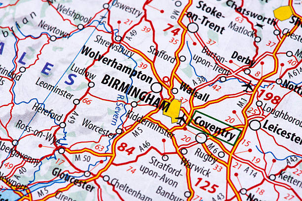 mapa de birmingham - west midlands fotografías e imágenes de stock