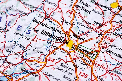 Map of Birmingham. Detail from the Europe Map.