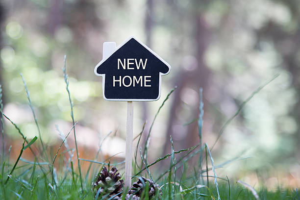 istock House Shaped Chalkboard sign on nature NEW HOME 594479710