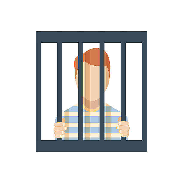 jail inmate icon flat design jail inmate behind bars icon vector illustration prison illustrations stock illustrations