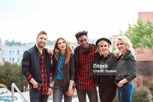 Multi Ethnic Group Of Friends Outdoor Portrait Stock Photo - Download Image Now - 20-29 Years, Adult, Adults Only
