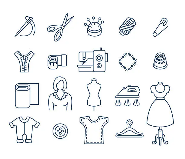 Vector illustration of Sewing tools flat thin line vector icons